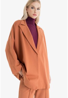 Notched Lapel Oversize Solid Blazer -Sale