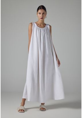 Solid Sleeveless Flared Linen Dress 