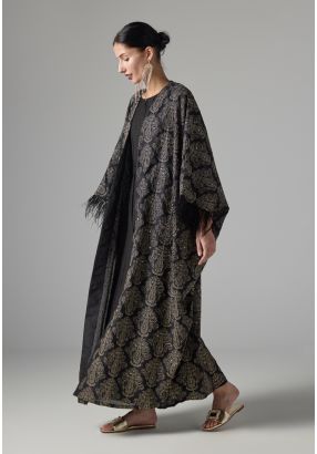 Embroidered Sequins Fringe Maxi Abaya 