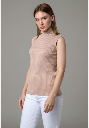 Ribbed Knitted Textured High Neck Basic Top