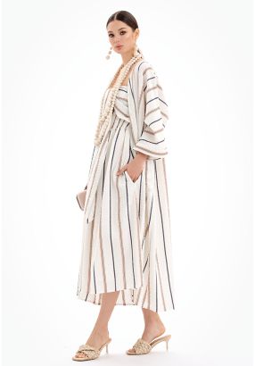 Open Front Striped Maxi Abaya -Sale