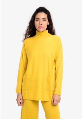 Solid High Neck Knitted Sweater -Sale