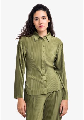 Pleated Raw Hem Solid Shirt 