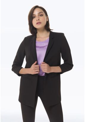 Classic Solid Blazer With Faux Pockets -Sale