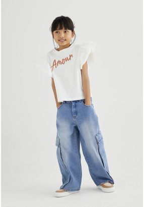 Wide Leg Denim Cargo Jeans