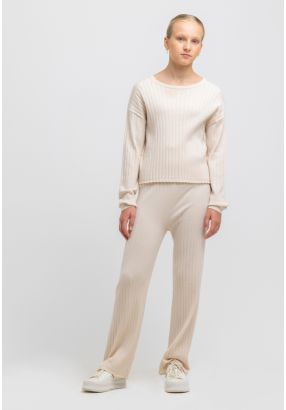 Knitted Ribbed Pattern Wide Leg Comfy Trousers -Sale