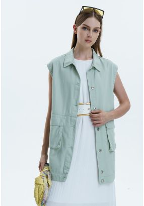 Sleeveless Denim Jacket With Front Pockets -Sale