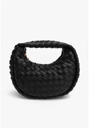 Solid PU Leather Woven Bag