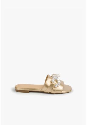 Chunky Faux Pearls Embellished Flats