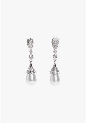 Crystal Embellished Faux Pearls Drop Earrings
