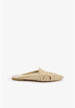 Solid Woven Straw Flat Mules