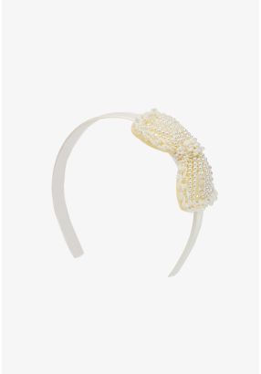 Embellished Pearly Bow White Headband