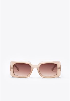 Rectangular Flat Frame Champagne Sunglasses -Sale