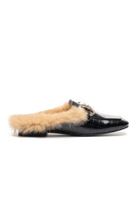 Textured PU Leather Acrylic Chain Fur Mules -Sale