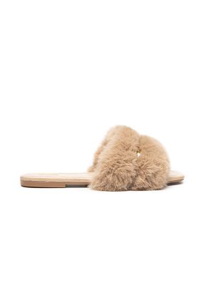 Fuzzy Faux Fur Acrylic Chain Flat Slides -Sale