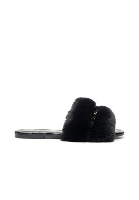 Fuzzy Faux Fur Acrylic Chain Flat Slides -Sale