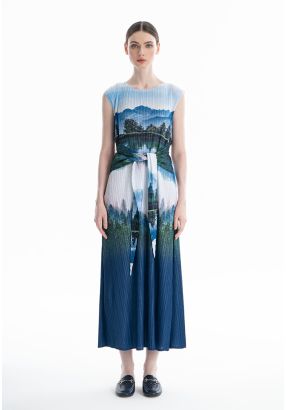 Landscape Printed Multicolored Maxi Dress -Sale