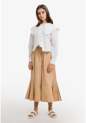 Solid Elastic Waist Palazzo Trousers