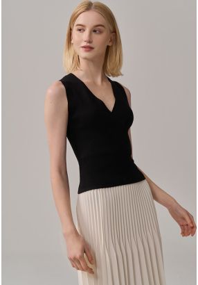 Sleeveless Knitted Basic Wrap Top