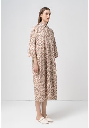 Printed Monogram Long Sleeves Shirt Dress