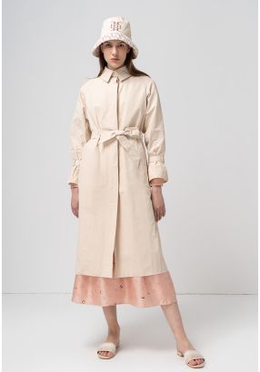 Solid Long Sleeves Belted Maxi Jacket 