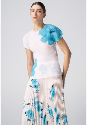 Vibrant Floral Print Pleated Top