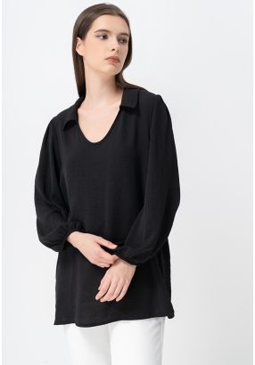 Balloon Sleeve Solid Shirt -Sale