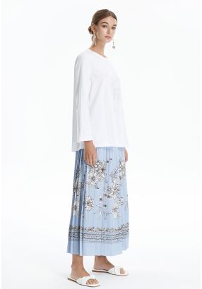 Light Blue Printed Pleated Skirt -Sale