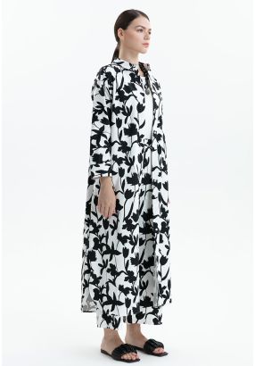 Leaf Printed Two Tone Shirt Dress -Sale