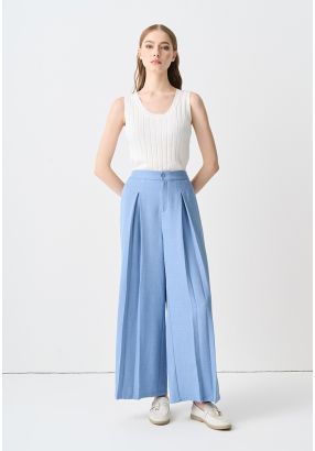 Pleated Wide Leg Solid Trouser