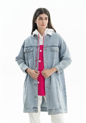 Two Tone Denim Long Jacket -Sale