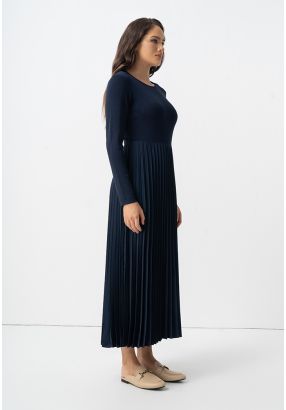 Pleated Solid Long Sleeve Dress