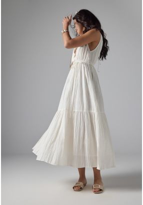 Solid Pleated Sleeveless Dress 