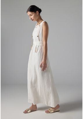 Sleeveless Pleated Basic Belted Dress 