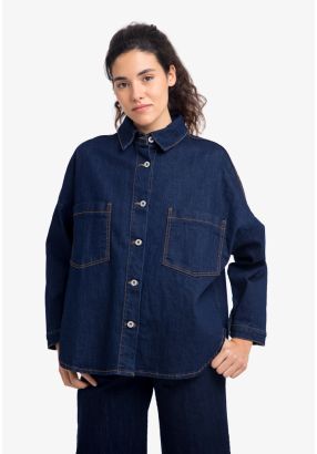 Ribbed Contrast Stitched Denim Shirt -Sale