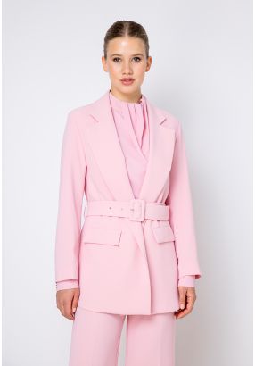 Notched Collar Belted Solid Blazer