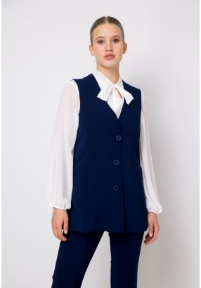 Solid V- Neck Buttoned Vest