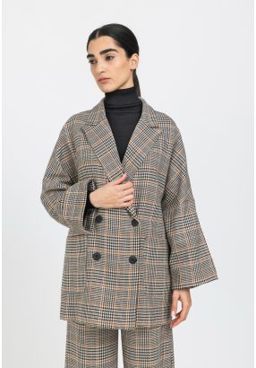 Plaid Houndstooth Oversized Blazer