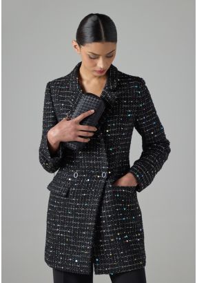 Front Flap Pockets Tweed Blazer