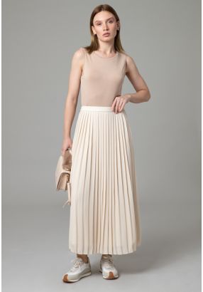 All Over Pleated Lined Ribbed Waist Skirt