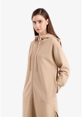 Solid Side Slits Long Hooded Jacket -Sale