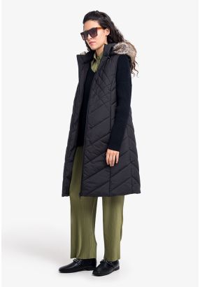 Quilted Puffer Midi Solid Jacket 