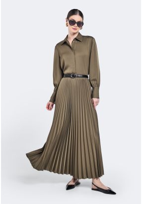 Solid Pleated Maxi Skirt