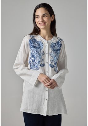 Long Sleeve Printed Linen Shirt