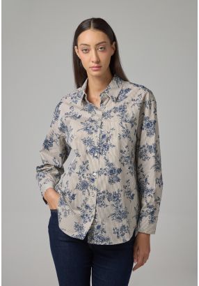 Stripped Floral Print Shirt