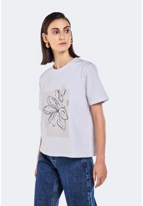 Crystal Embellished Printed Motif T-Shirt