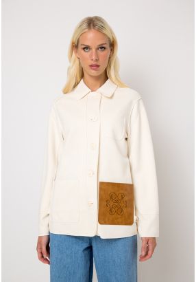 Solid Faux Leather Patch Pocket Jacket