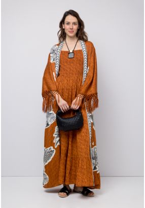 Printed Fringe Belted Abaya