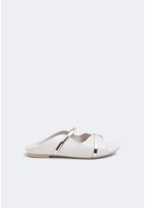 PU Leather Trimmed Flat Mules