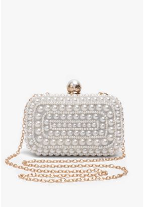 Faux Pearls Embellished Clutch